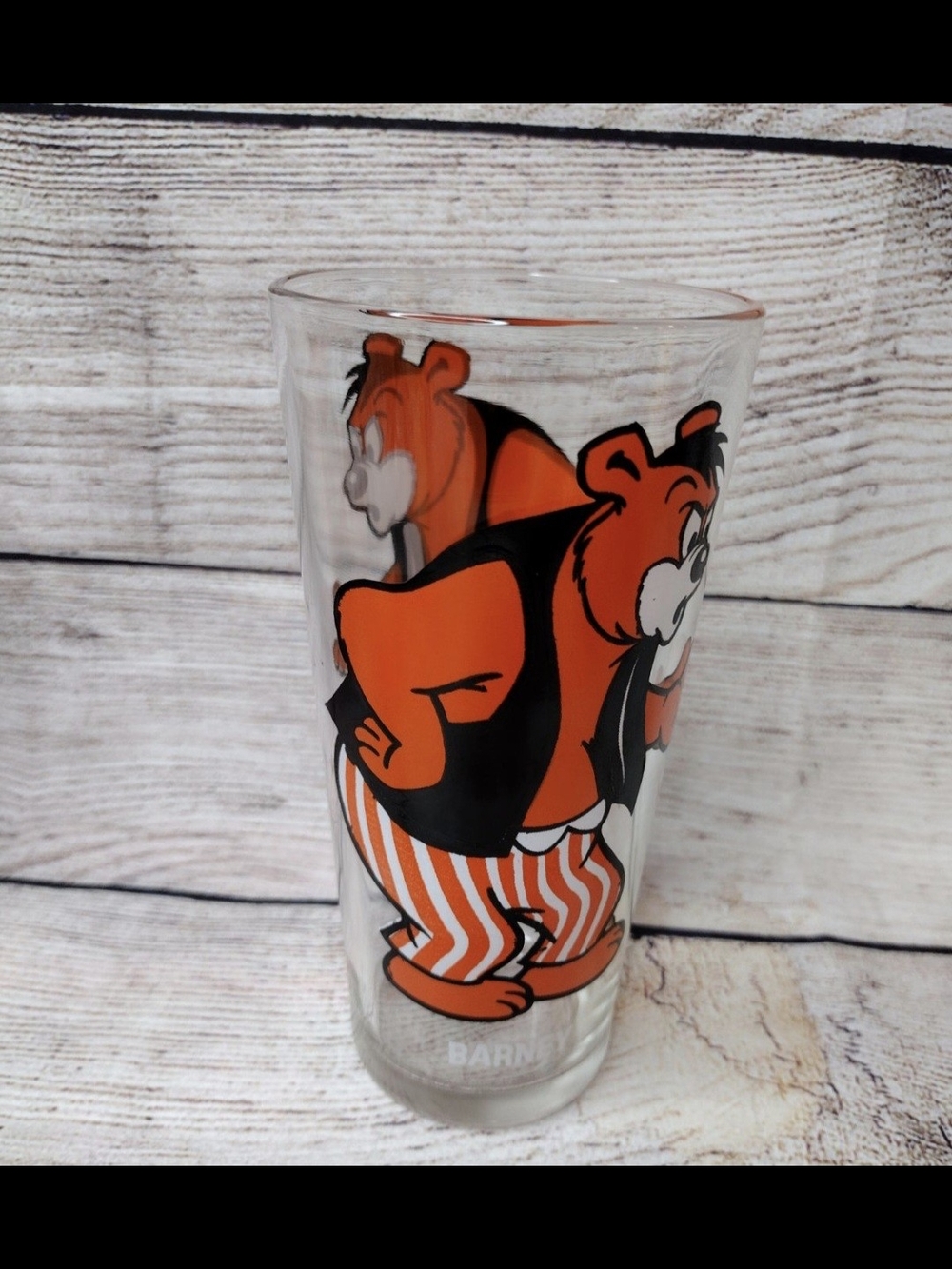 Vintage Cartoon Bear Glass - Orange & Black